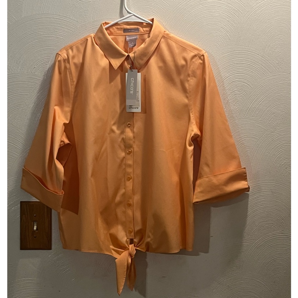 Ellesworth Tie-Front Button Shirt - Peach Orange